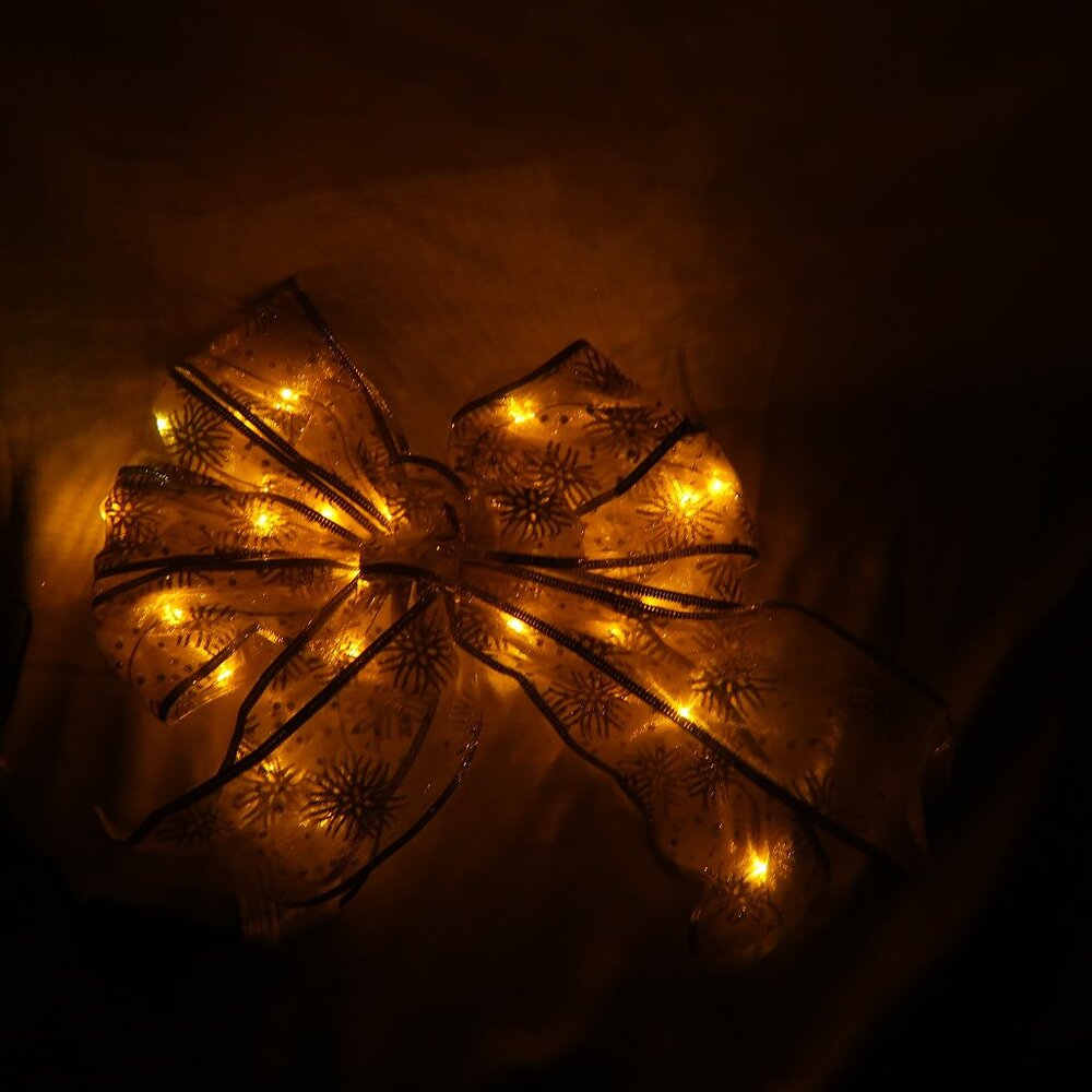 Lighted Decorative Bow - Warm Gold Ribbon